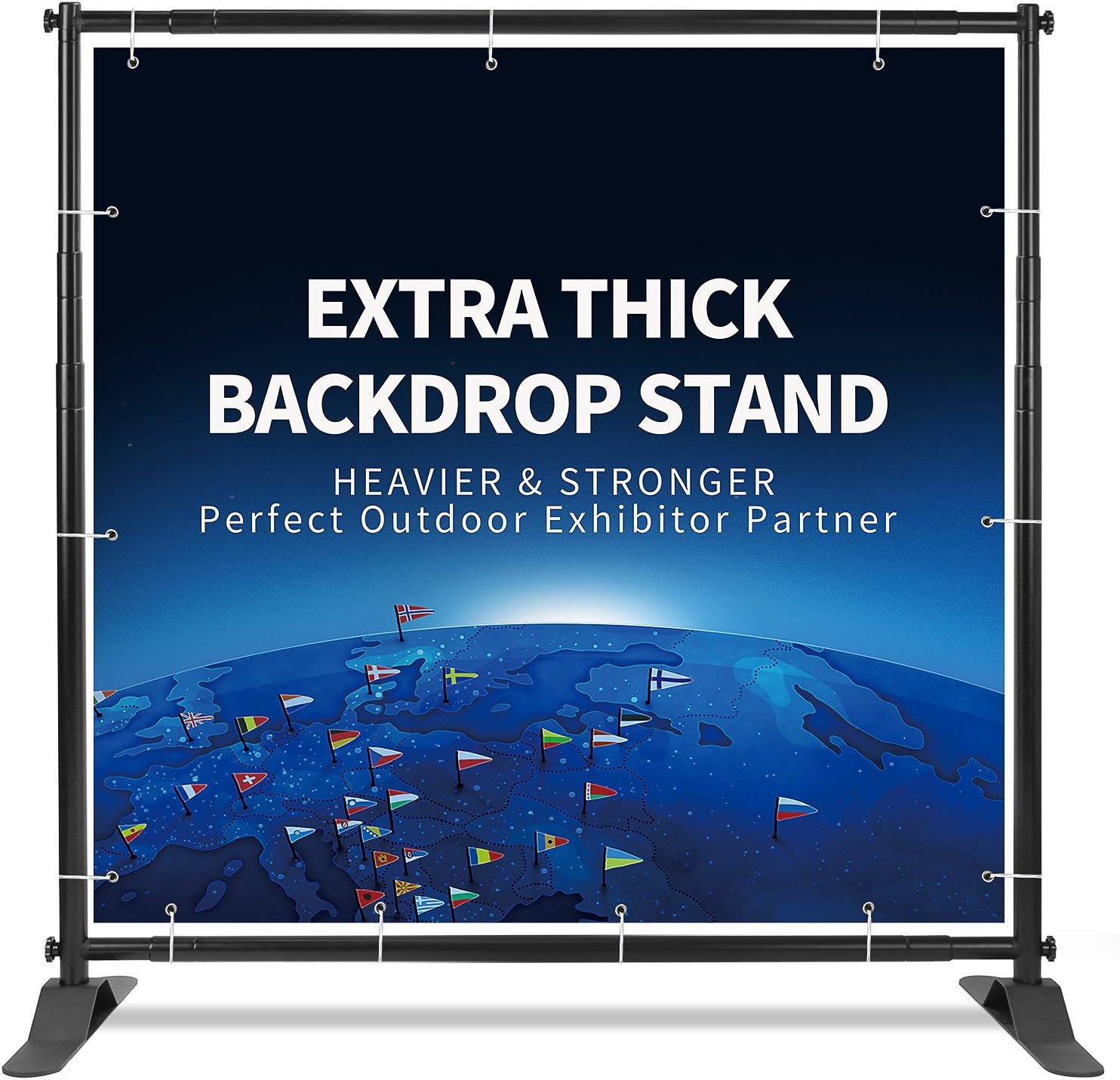 Banner Stand Backdrop - Banner Holder with Adjustable Poster Stand & Retractable Height Up to 5x7 - 8x10 ft Adjustable Telescopic Display Stand for Trade Show, Photo Booth, Wall Exhibitor Background