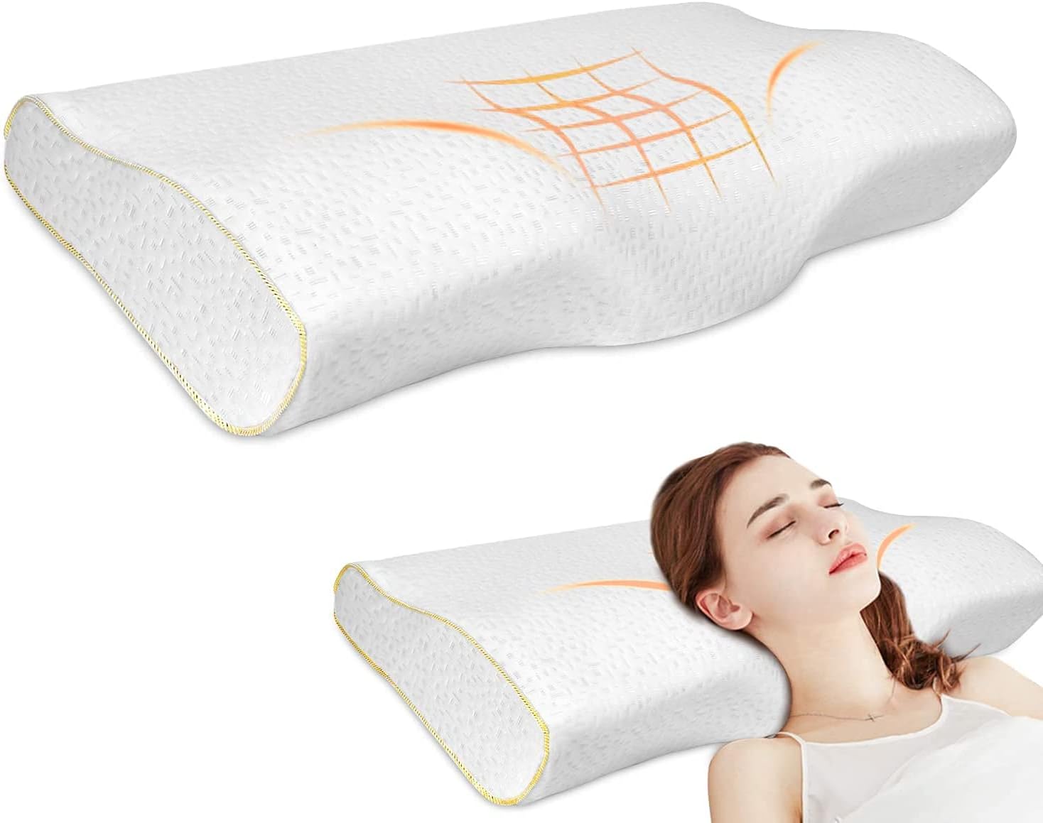 Cervical Memory Foam Pillow with Silky Super-Breathable Pillow Cover Ergonomic Contour Neck Pillow for Neck Pain Relief, Orthopedic Sleeping Bed Pillow for Side Back Stomach Sleepers