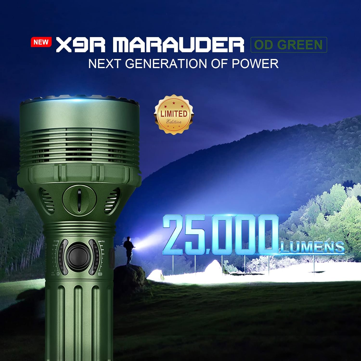 OLIGHT X9R Marauder 25000 Lumen Six High Performance LED Super Bright Rechargeable Flashlight, Search Flashlight with Rechargeable Battery Pack (OD Green)