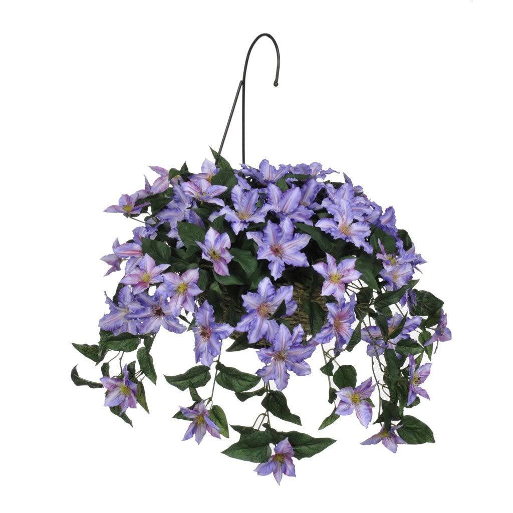 Artificial Clematis Hanging Basket Purple Clematis / White Water Hyacinth with Handle