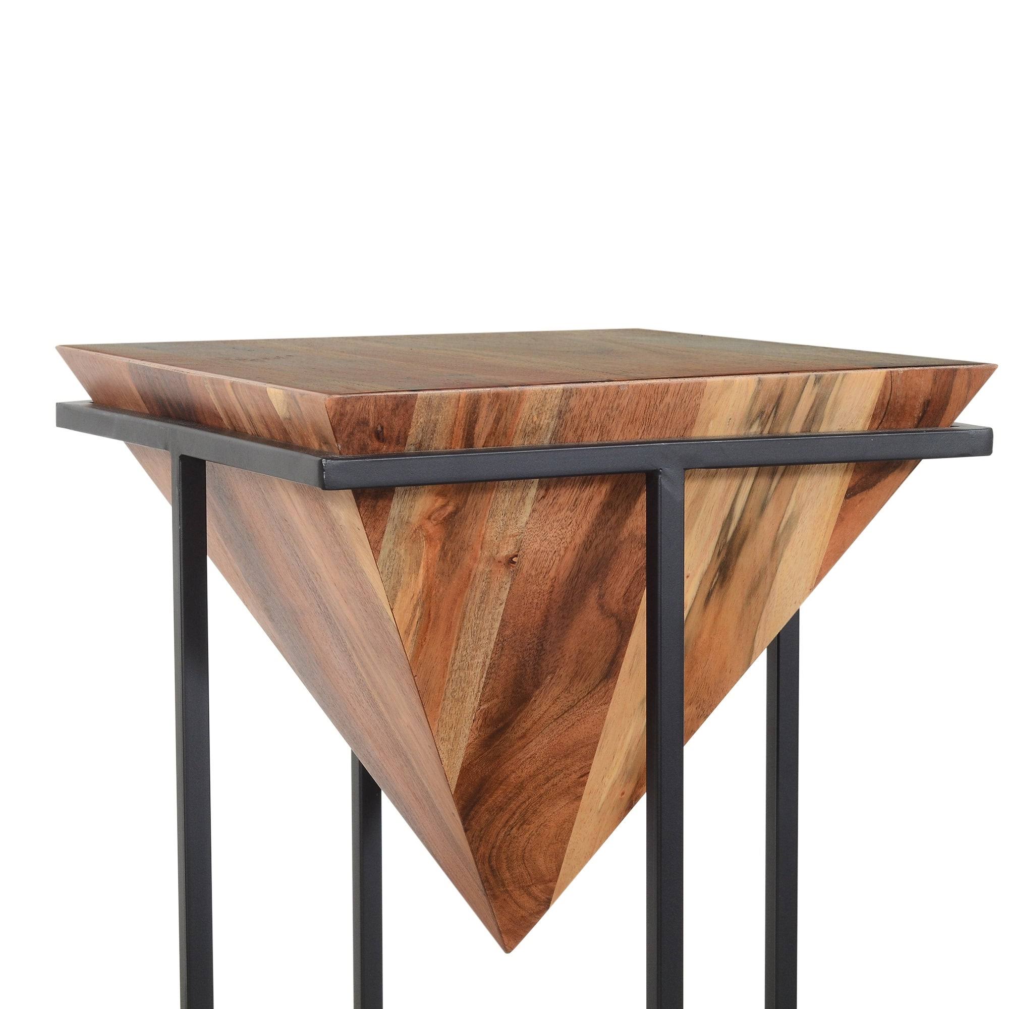 The Urban Port 30 in. Brown and Black Pyramid Shape Wooden Side Table with Cross Metal Base