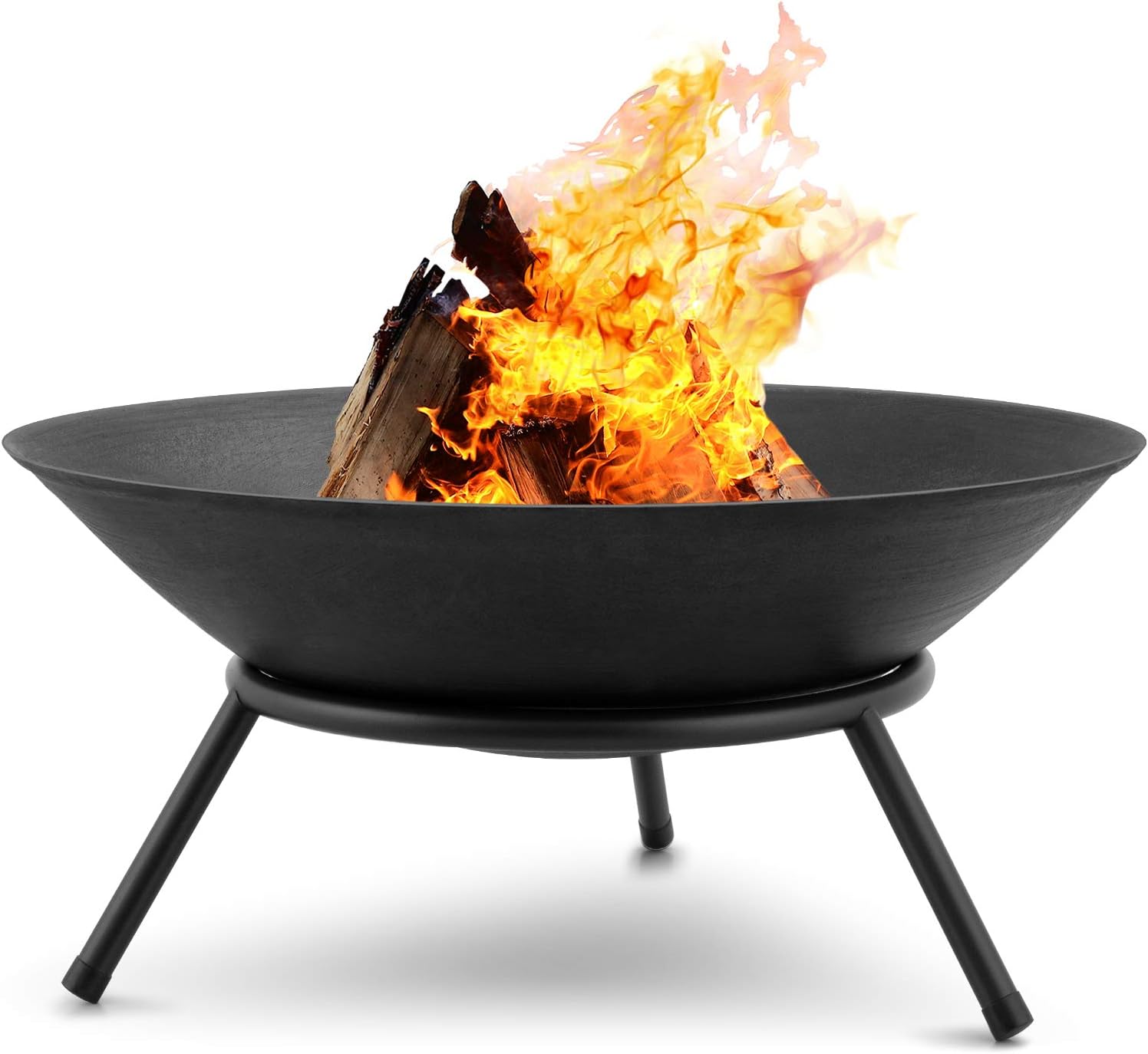 AMAGABELI GARDEN & HOME Fire Pit Outdoor Cast Iron Wood Burning Fire Bowl 28in with A Drain Hole Fireplace Extra Deep Large Round Outside Backyard Deck Camping Heavy Duty Metal Grate Rustproof BG368