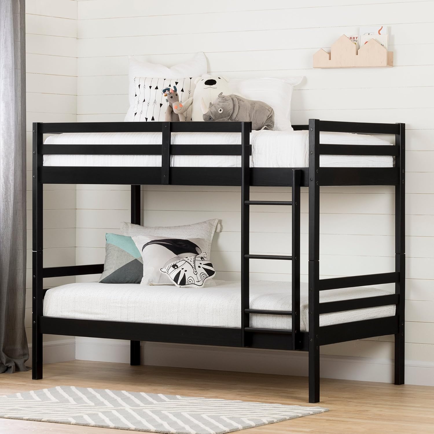 South Shore Fakto Solid Wood Bunk Beds, Matte Black