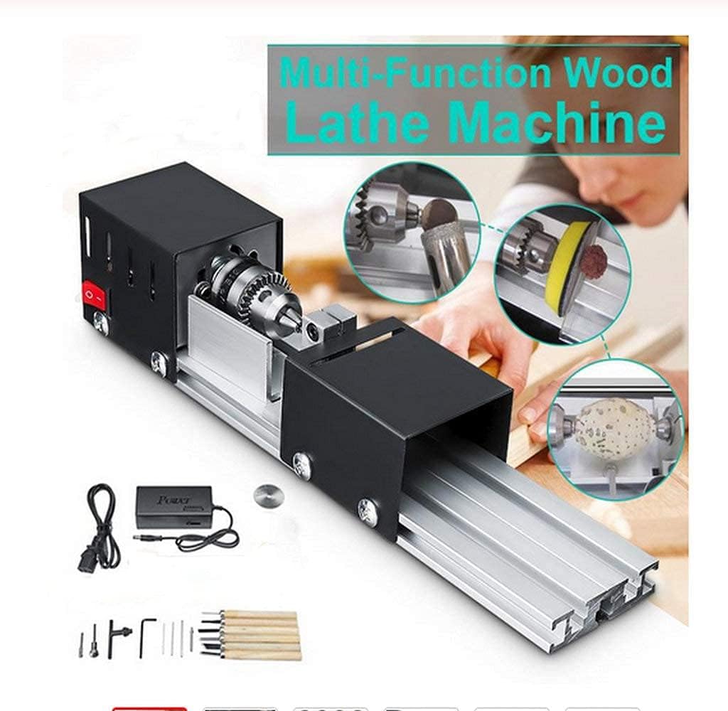 Professional mini Lathe Machine, Lathe Tools Woodworking Machine, Lathe Beads Polisher, CNC DIY Woodworking Wood Lathe Milling Machine for Grinding Polishing Beads Drill Rotary Tool accessory (Silver)