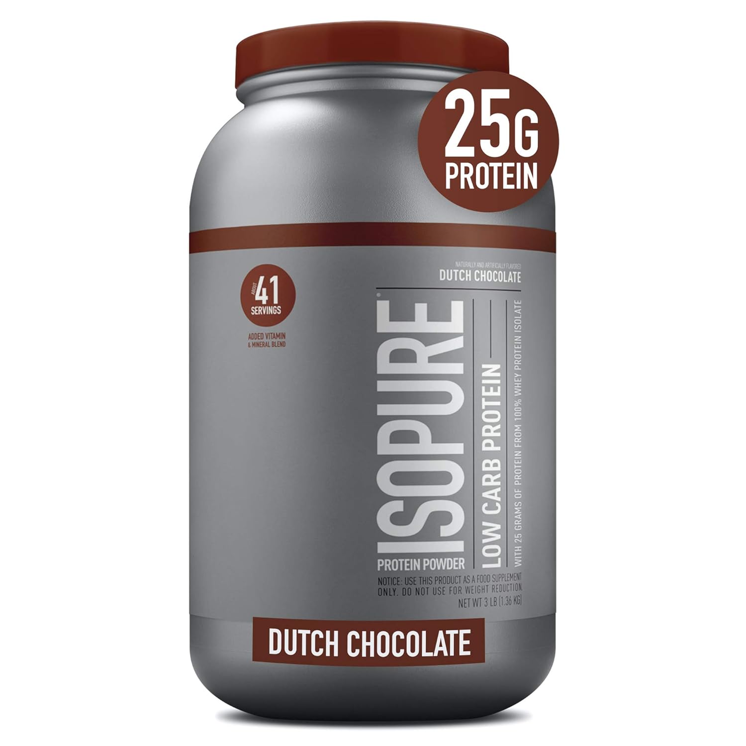 Isopure Whey Isolate Protein Powder with Vitamin C & Zinc for Immune Support, 25g Protein, Low Carb & Keto Friendly, Flavor: Dutch Chocolate, 3 Pounds (Packaging May Vary) Pack of 2