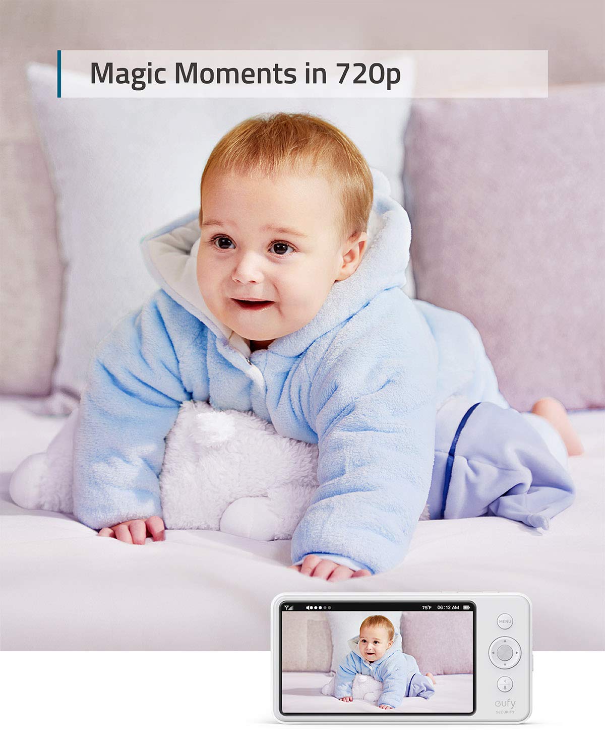 eufy Security, SpaceView Pro 720p Video Baby Monitor with 5’’ Screen, Two-Way Audio, Pan & Tilt, Night Vision, Lullaby Player, Ideal for New Parents, Wide Angle Lens Not Included