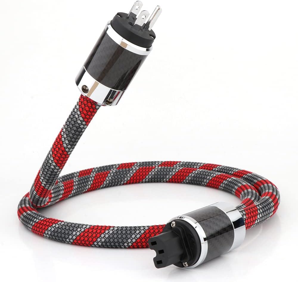 Monosaudio HiFi Audio AC Power Cable, Power Cord with 3-Prong US Version Rhodium Plated Plugs, 12AWG Audiophile Power Cord 125V 15A, Braided Sleeves Power Line (6.6FT/2M) Pack of 2