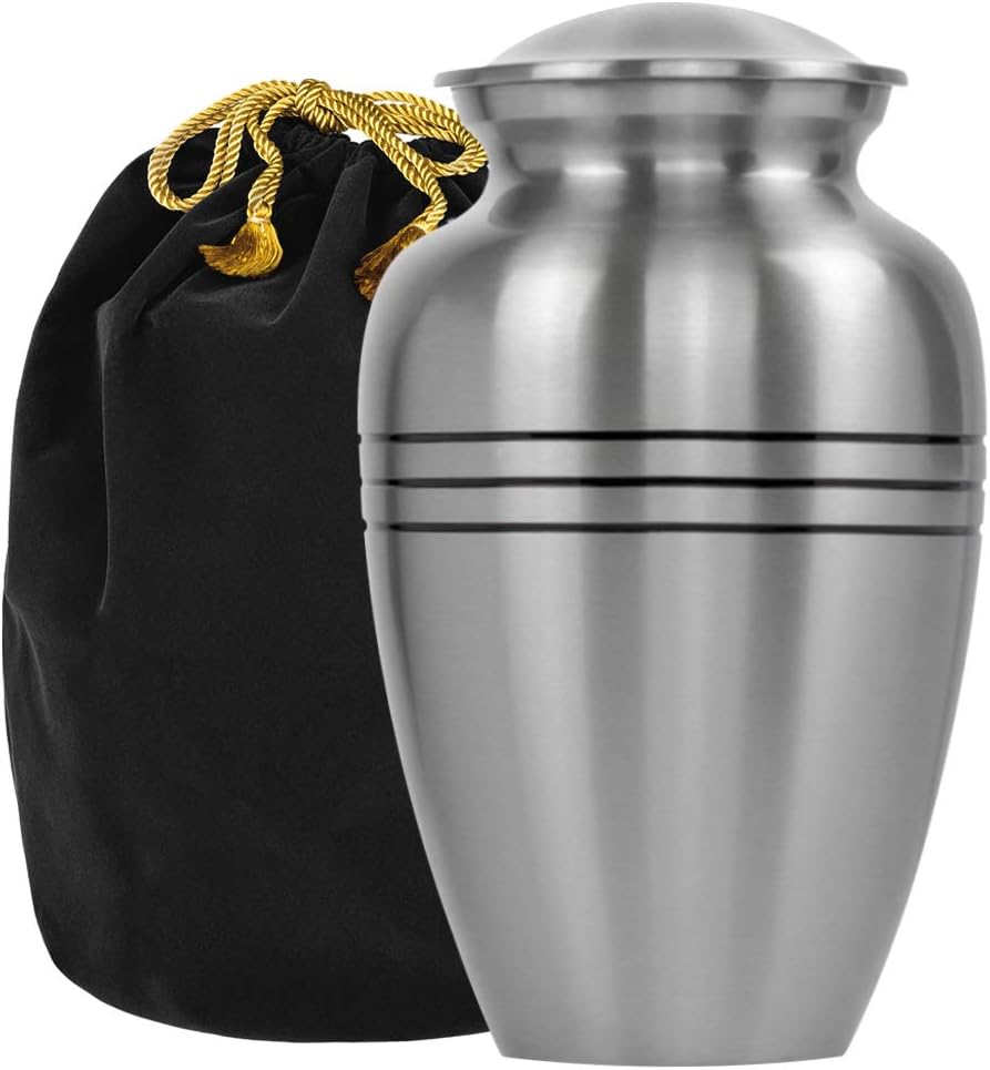 Grace and Mercy Pewter Cross Adult Cremation Urn for Human Ashes - A Warm and Lovely Large Urn with a Hand Crafted Classy Finish to Honor Your Loved One - with Velvet Bag