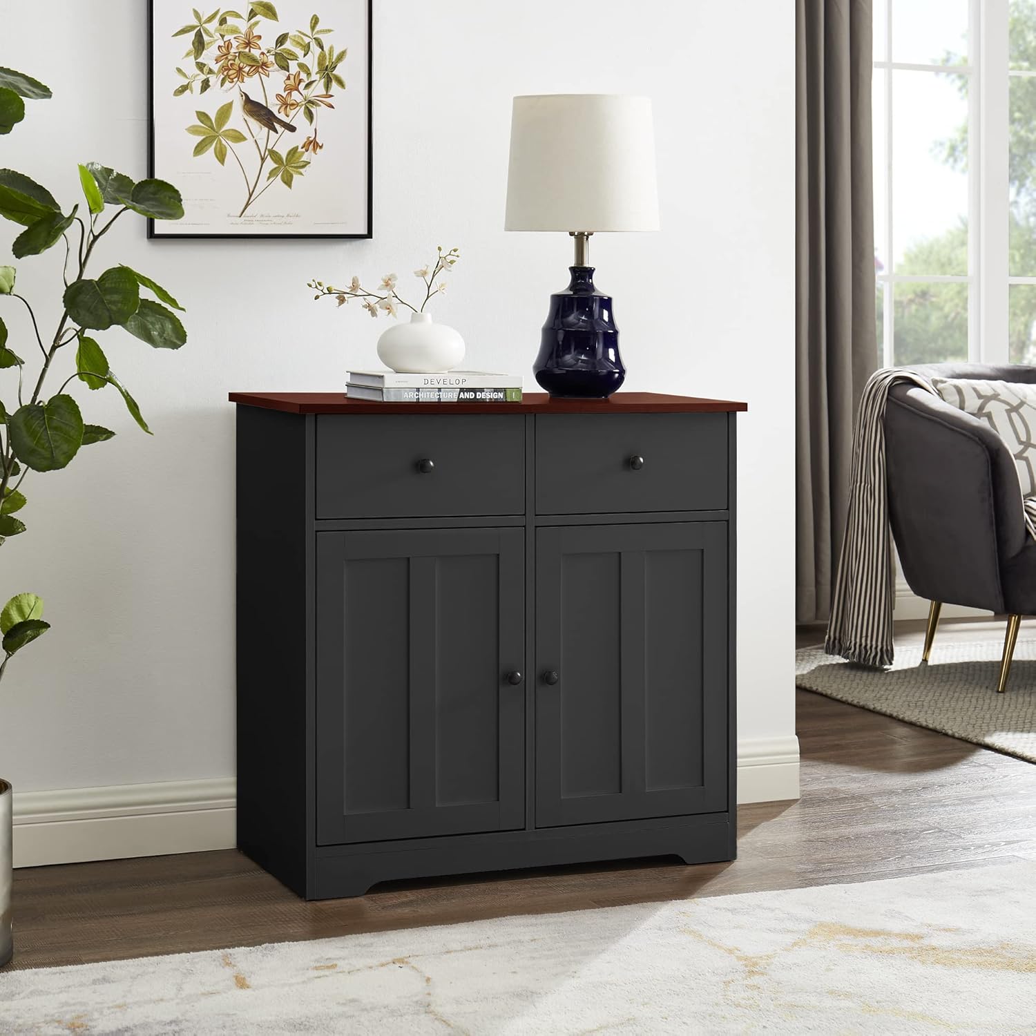 GOOD & GRACIOUS Sideboard Buffet Storage Cabinet for Kitchen, Dining Room, Home Storage, Black