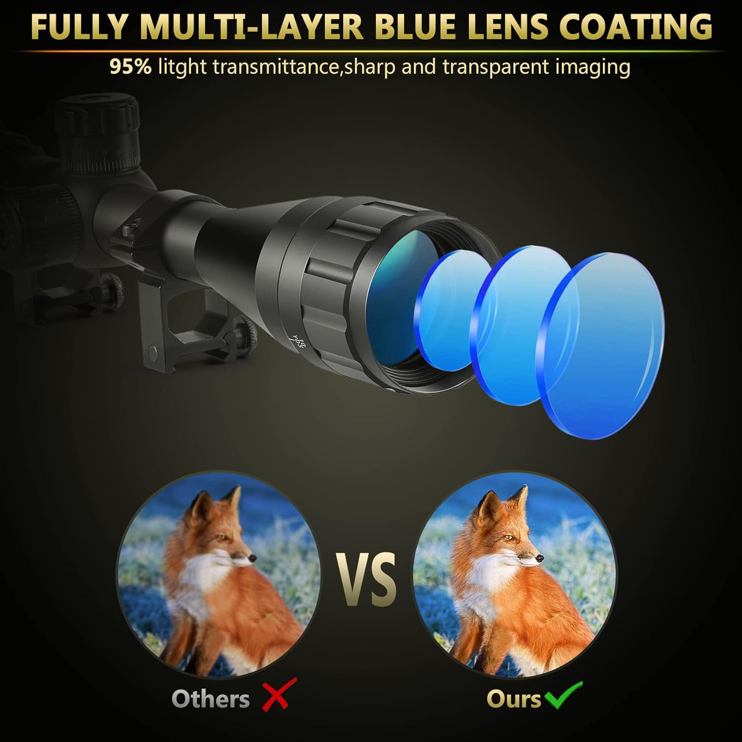 SOROVEE 4-16x44 AO Rifle Scope with Red/Green Reticle Illuminated,Tactical Airsoft Sniper Scopes for Hunting W/Locking Turret,Sunshade and 20mm Free Rail Mount Pack of 2