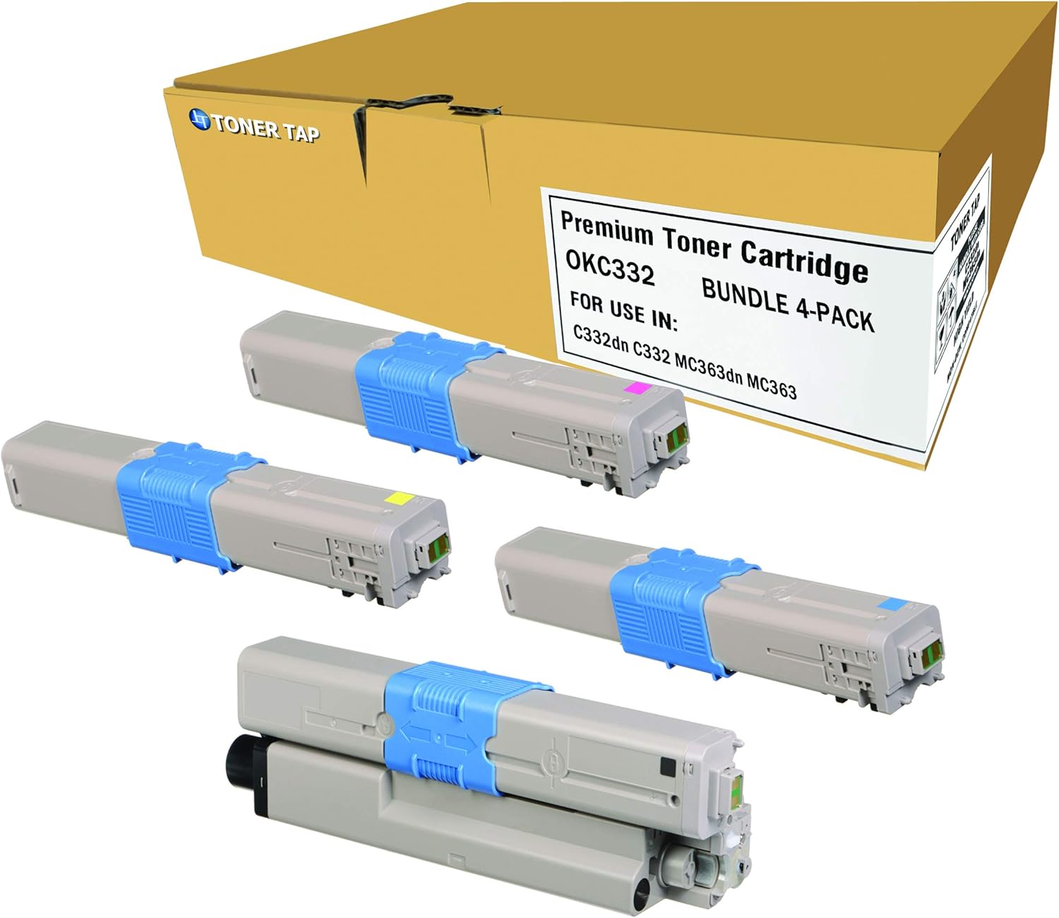 Toner Tap OKC332 for Oki 46508704 46508703 46508702 46508701 Compatible with Okidata C332dn C332 MC363dn MC363 (High Yield, 4-Pack Bundle)