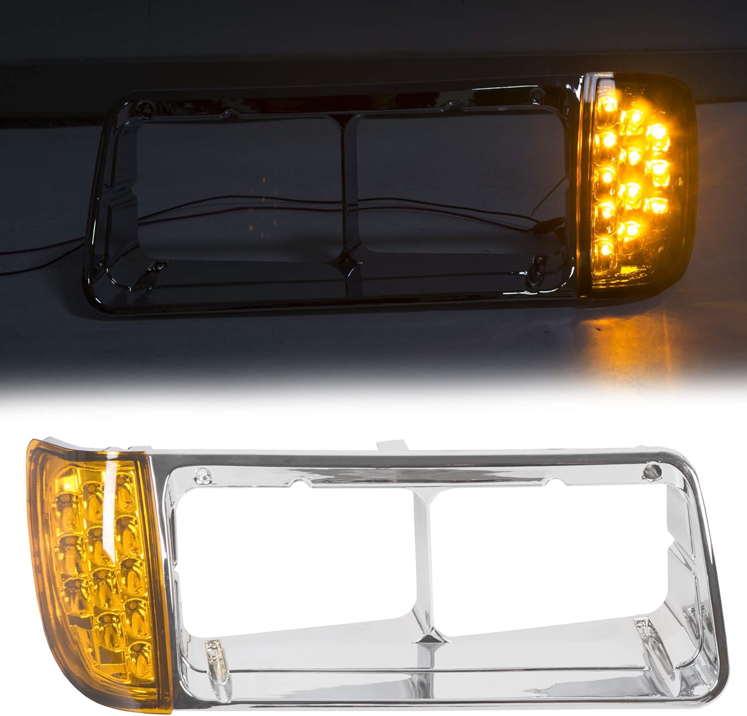 ECOTRIC 3 wires LED Turn Signal Lamp Light Headlight Bezel Pair Compatible With 1989-2002 Freightliner FLD models - Replace For A06-20738-000