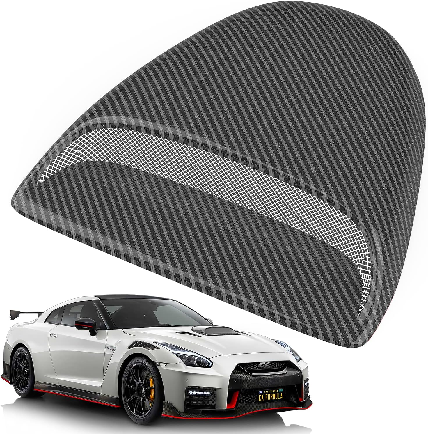 CK Formula Carbon Fiber Hood Scoop - Front Car Hood Vent Cover, No-Drill Universal Fit for Flat Hoods, Coupe, Trucks, SUV, JDM Style Body Kit, Waterproof, Aftermarket Automotive Accessory, 1 Piece