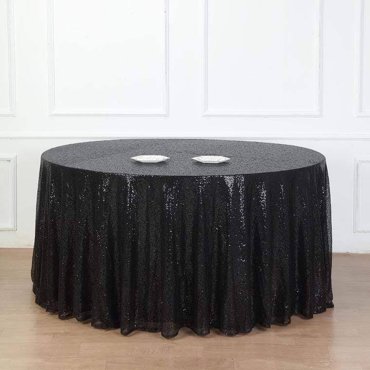 132x22 Black Sequin Round Tablecloth