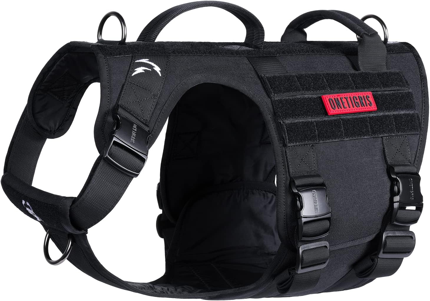 OneTigris Full Metal Buckled Tactical Dog Harness for Large Dogs No Pull Dog Harness Vest with Hook & Loop Panels, Military Adjustable Easy to Put On Dog Vest Dog for Walking Hiking Training