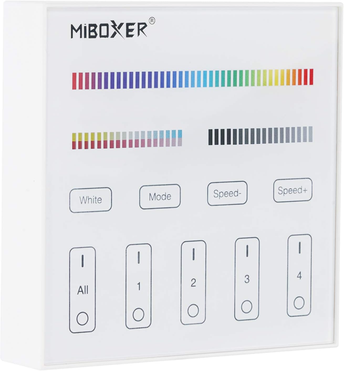 BTF-LIGHTING MiBoxer B4 Wireless 2.4G RF 4 Zones RGBCCT Wall Mounted Smart Panel Remote Powered by 2pcs AAA Batteries 3V Work with Miboxer WL5 FUT039 FUT045 FUT039W FUT039S LS2 Controllers Pack of 2