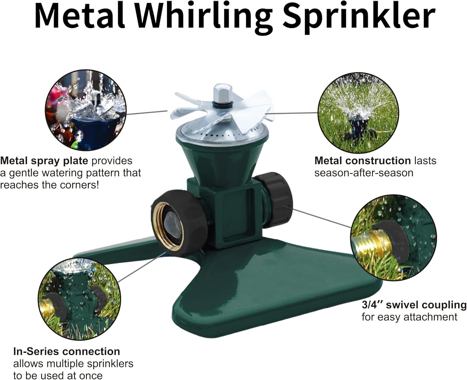 Biswing 3 Pack Lawn Sprinkler, Heavy Duty Metal Square Garden Sprinkler, 360 Degree Large Area Irrigation, Connectable Rotating Automatic Water Sprinklers for Yard Lawn Garden Watering