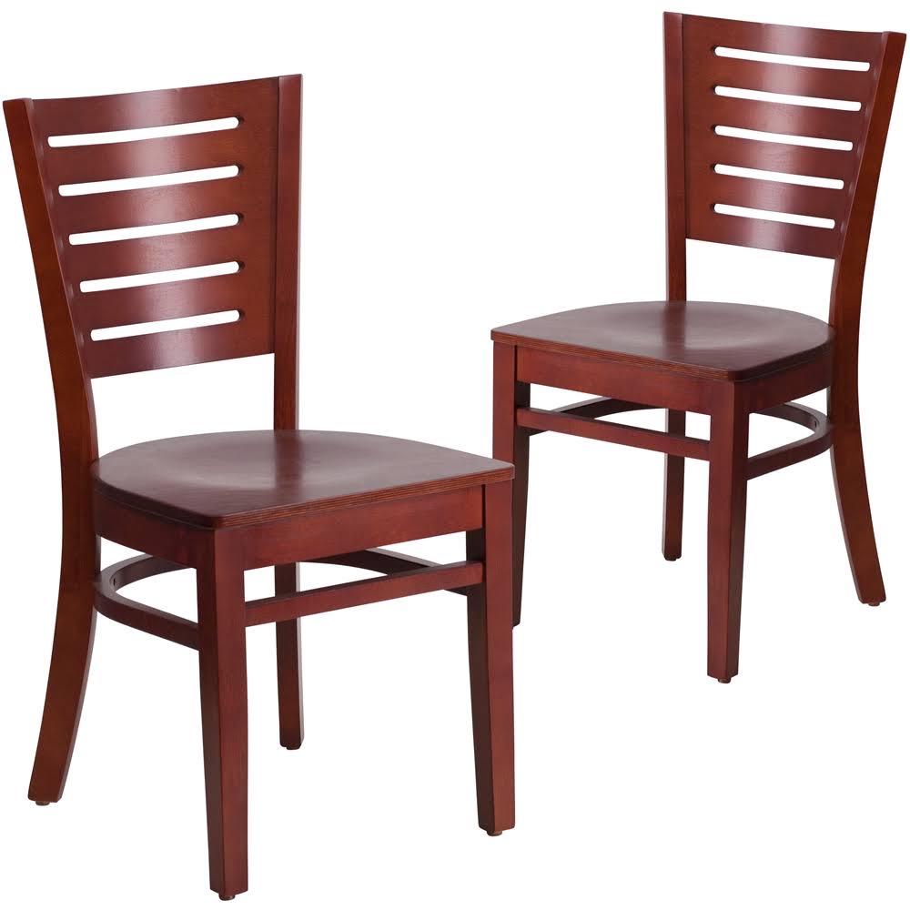Flash Furniture 2 Pk. Darby Series Slat Back Mahogany Wooden Restaurant Chair