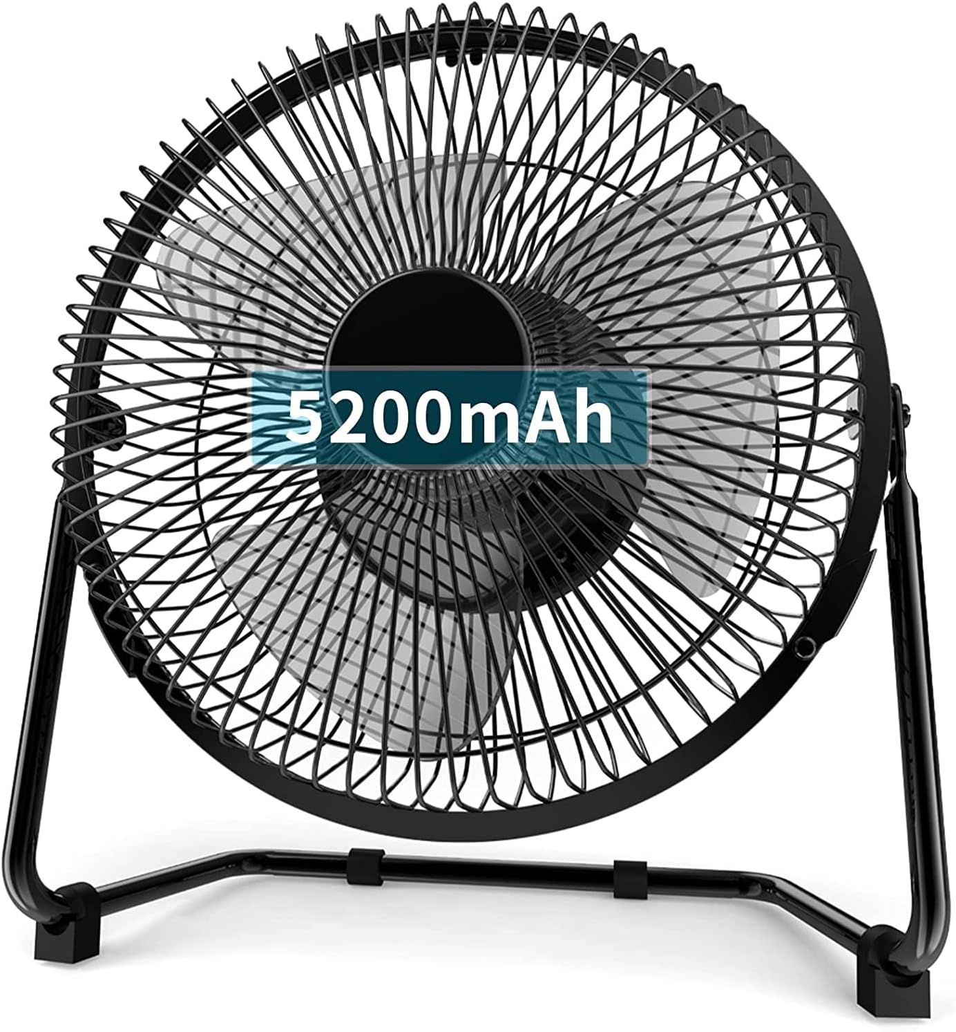 5200mAh Battery Operated Desk Fan, 9-Inch USB Rechargeable Portable Fan with Retro Metal Frame, Strong Airflow, Quiet Personal Cooling Fan for Home Office Desktop Camping, Black
