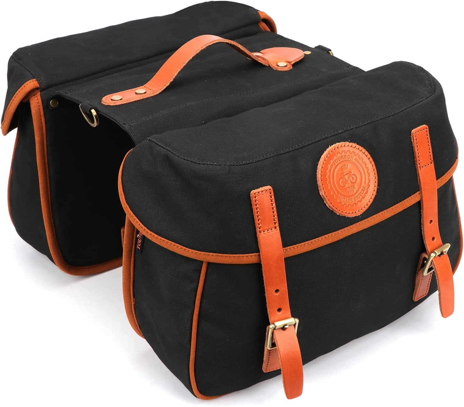 TOURBON Waterproof Canvas Bicycle Bike Rear Seat Carrier Bag Cycling Double Pannier Bag Pack (Khaki)