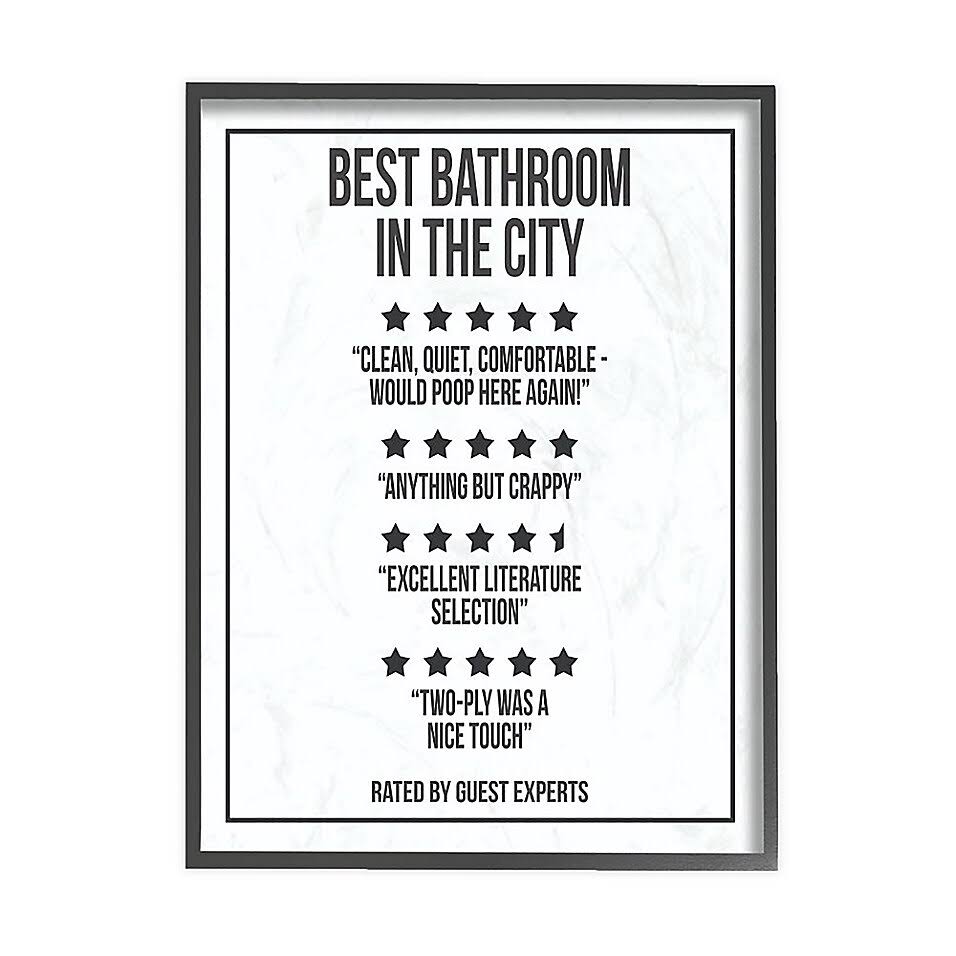 Stupell Industries Five Star Bathroom Funny Word Black and White Design,11x14, Proudly Made in USA (24 x 30)