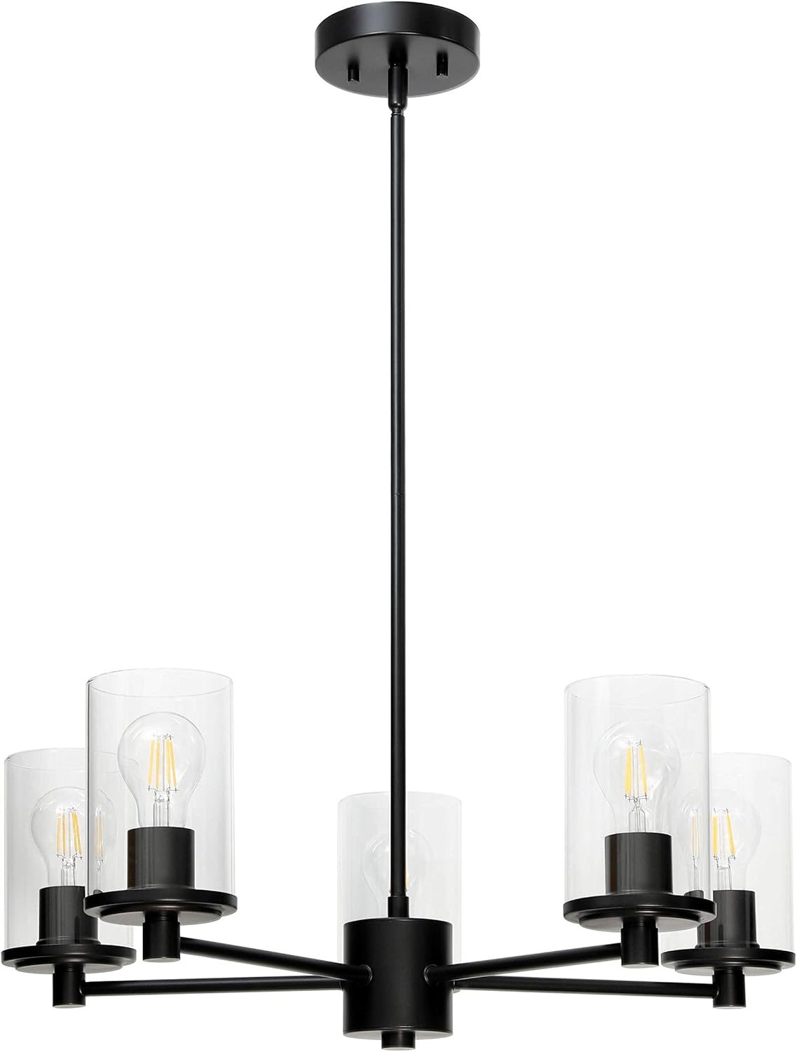 XiNBEi Lighting Chandeliers, Modern 5 Light Black Adjustable Pendant Lighting with Glass for Dining Room XB-C1240-5-MB