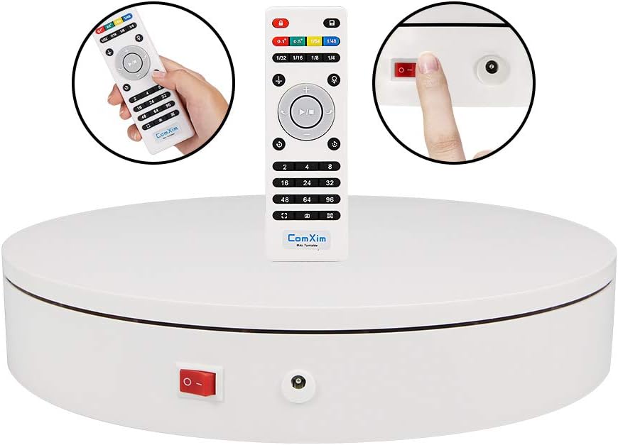 ComXim Professional 360 Degree Photography Turntable for Product Photography, 88LB Capacity, 12.6in Diameter,Automatic Remote Control Angle,Speed（24~68s ）,Direction, Various Rotation Mode