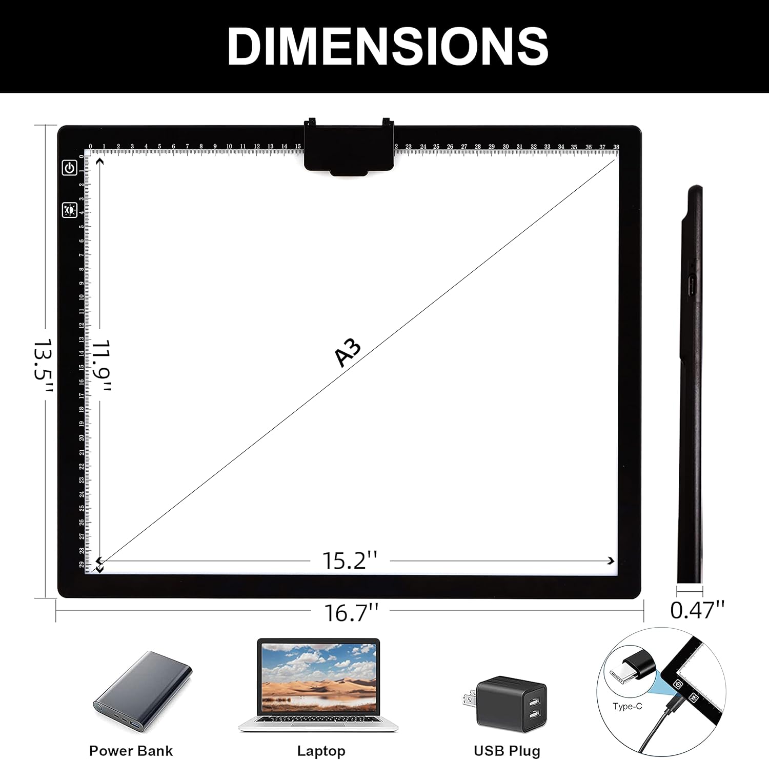 A3 Light Pad, Elice Tracing Light Box 3 Colors Mode Stepless Dimmable and 6 Levels of Brightness Light Copy Pad, Wireless Rechargeable Led Light Board for Weeding Vinyl Diamond Painting Sketching