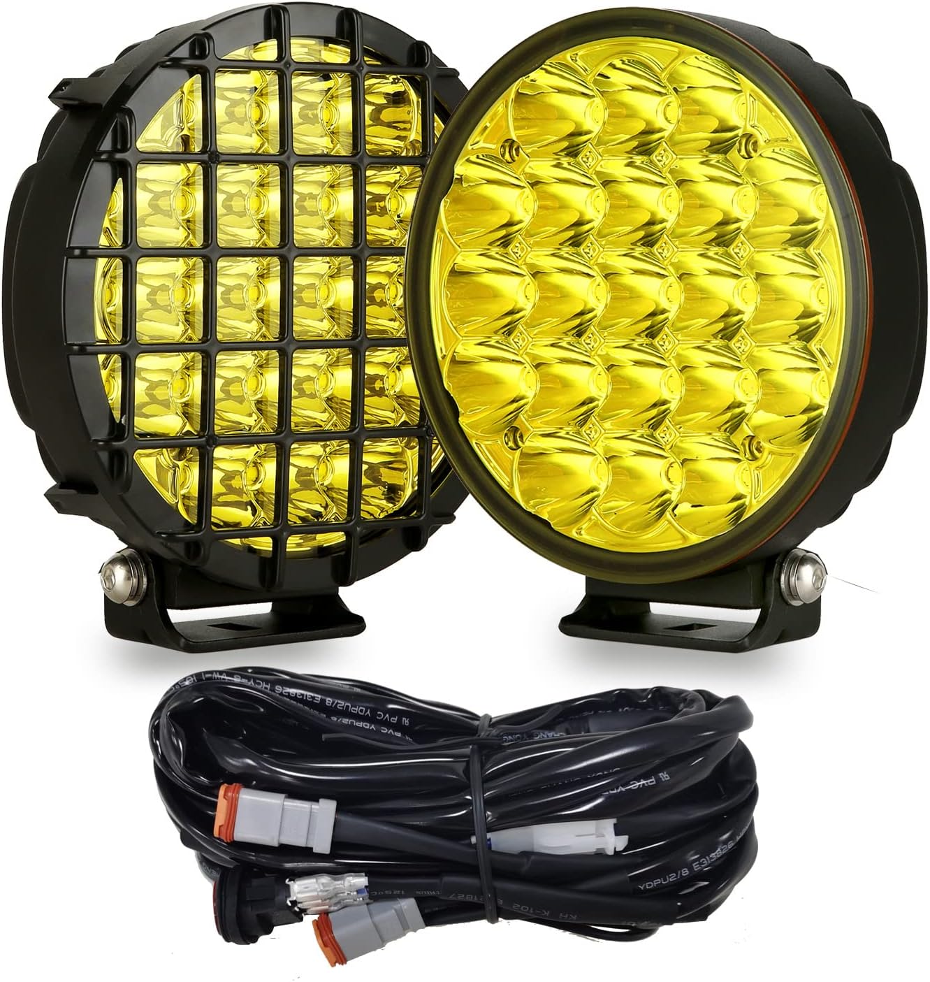 BIGLION.X 5 Inch Amber Round LED Offroad Lights Pair 160W Yellow Round Off road Driving light Spot Fog Offroad Light Bar Spotlings Waterproof IP68 12v 24v for Pickup Trucks 4x4 SUV ATV UTV Pack of 2