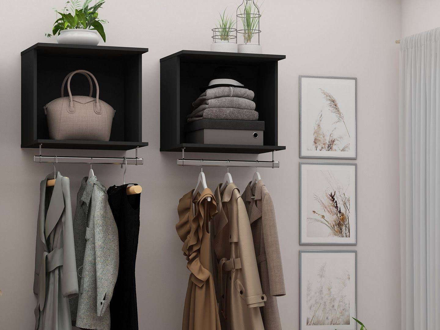 Manhattan Comfort 142GMC2 Rockefeller 2-Piece 20.8 Open Floating Hanging Closet with Shelf and Hanging Rod in Black