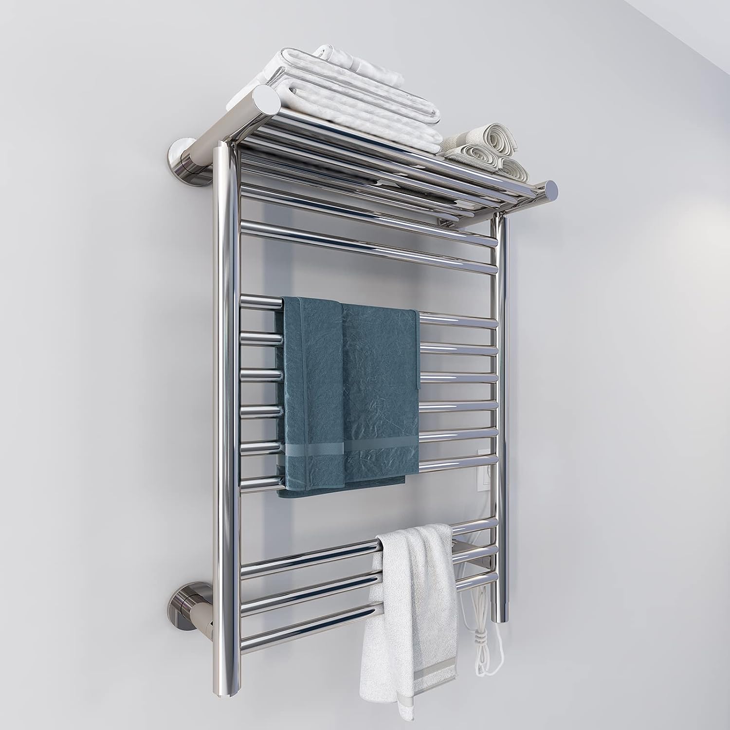 AVONFLOW 14+2 Bar Towel Warmer Heated Towel Rack 250W Fast Heating UL Certification Towel Heater Drying Rack for Bathroom- Chrome