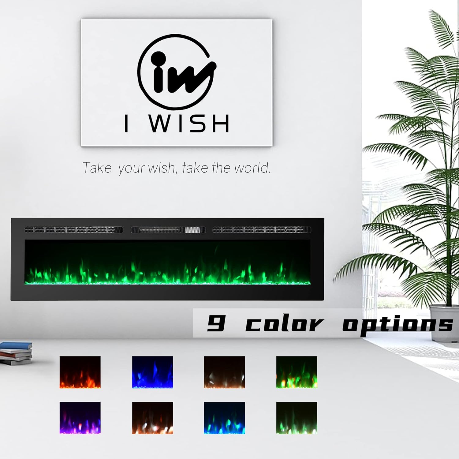 iw I WISH 60 inch Electric Fireplace Inserts, Wall Mount Fireplace, Led Fireplace, Recessed Electric Fireplace with Legs, for Living Room