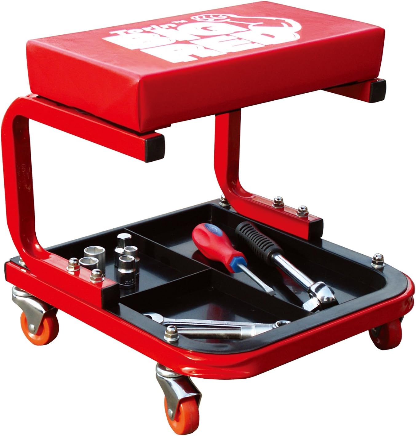 Torin TR6300 Red Rolling Creeper Garage/Shop Seat: Padded Mechanic Stool with Tool Tray Pack of 2