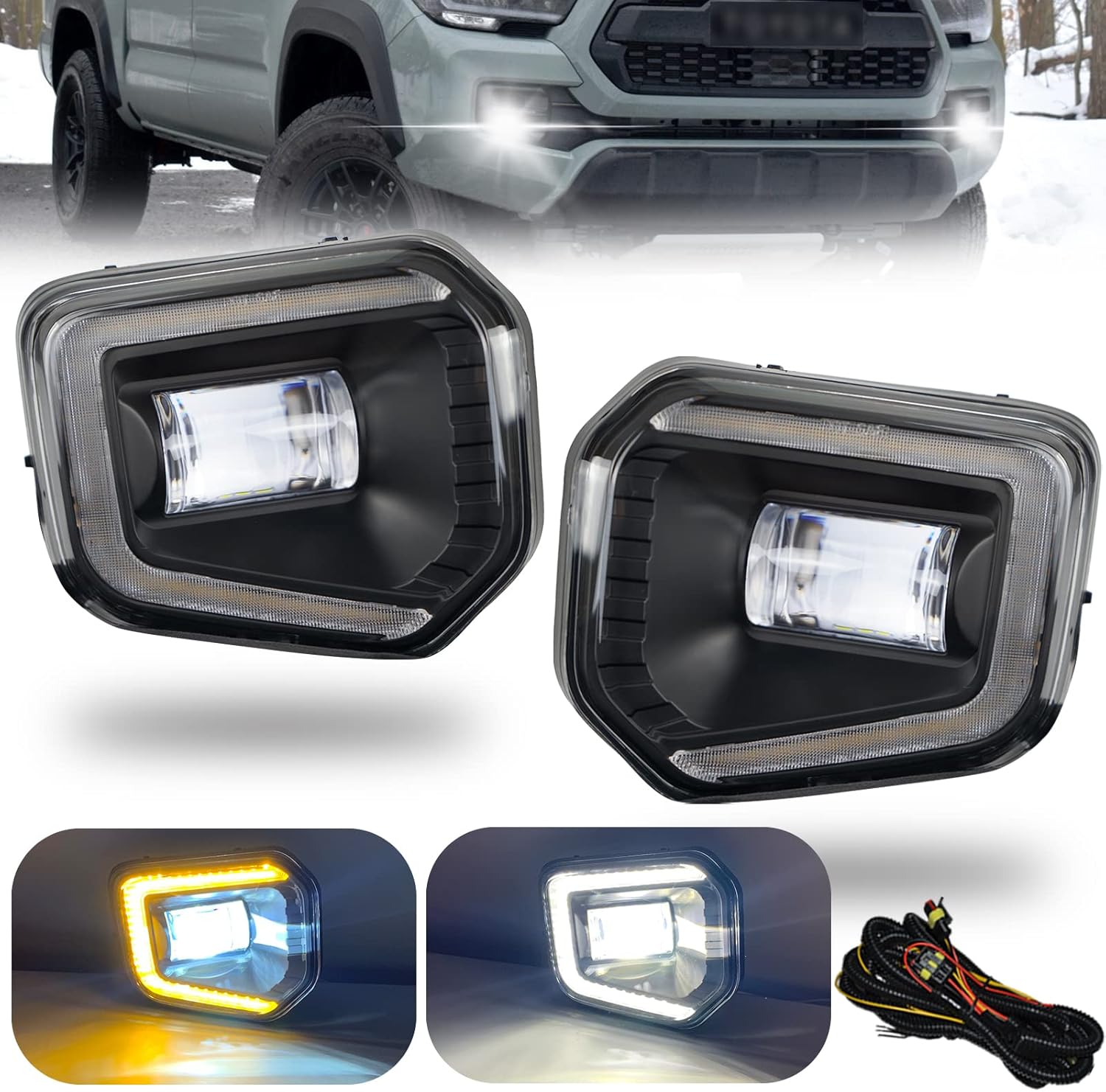 LED Fog Lights Assemblies for 2016 2017 2018 2019 2020 2021 Toyota Tacoma (Fits SR, SR5 Model Only), 1 Pair Bumper Driving Fog Lamps Set (LED ver.2)