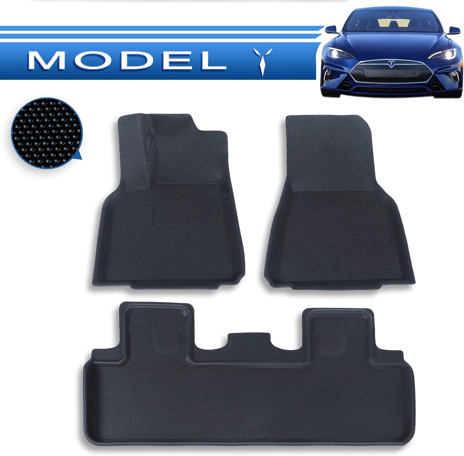 Floor Mats for Tesla Model Y Accessories 2021 2022 5-Seat Custom Fit All Weather Cargo Liners Waterproof 3D Full Cover Frunk Trunk Mat Anti-Slip Kroshine Car Floor Liners (6Pcs Full Set)