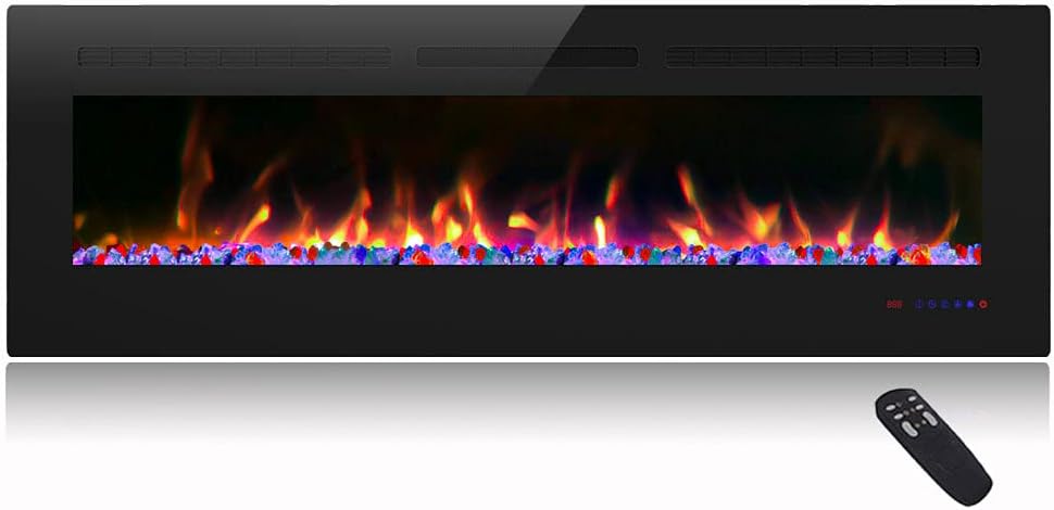 Cheerway 60 inch Electric Fireplace with Heater, Wall Mounted & Recessed Electric Fireplace Insert, Linear Wall Fireplace w/ Thermostat, 13×13 Flame Color, Remote & Touch Control w/ Timer, 750W/1500W