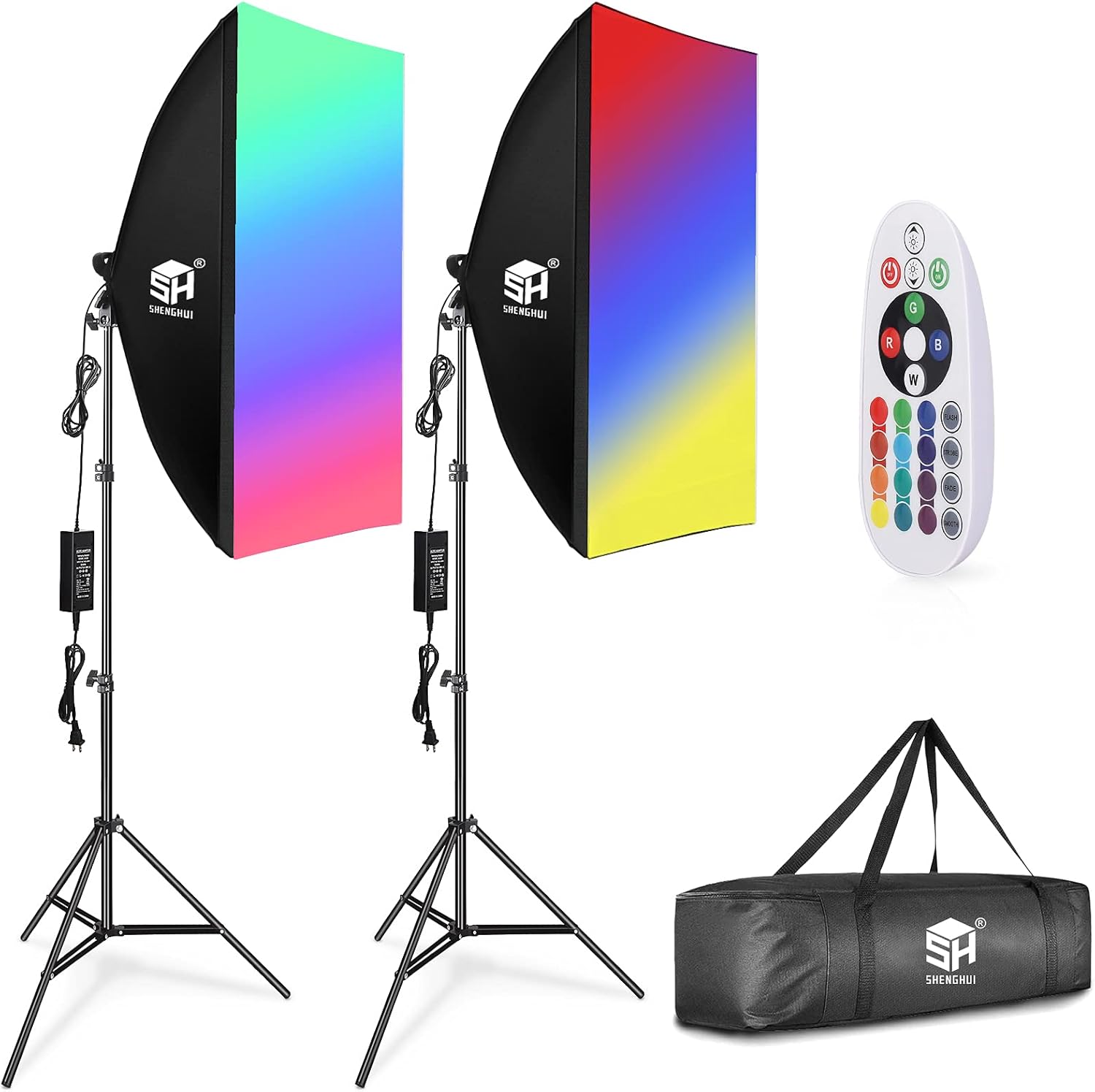 2 Pack Softbox Lighting Kit, SH Photography Softbox for Video Recording, LED Soft Boxes Light Set, 3000-6000K 45W Dimmable RGB LED Light Head with 2.4GHz Remote, Lighting for Photoshoot