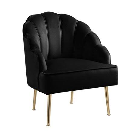 Ergode Naomi Black Velvet Wingback Accent Chair with Metal Legs