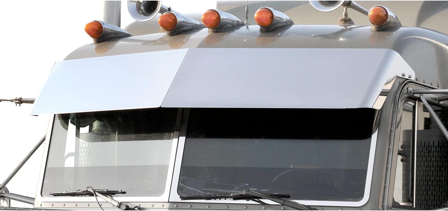 RoadWorks 35065 Stainless Steel 14&rdquo; Blind Mount Drop Visor for 1987-2020 Peterbilt Legacy Style Cab, White