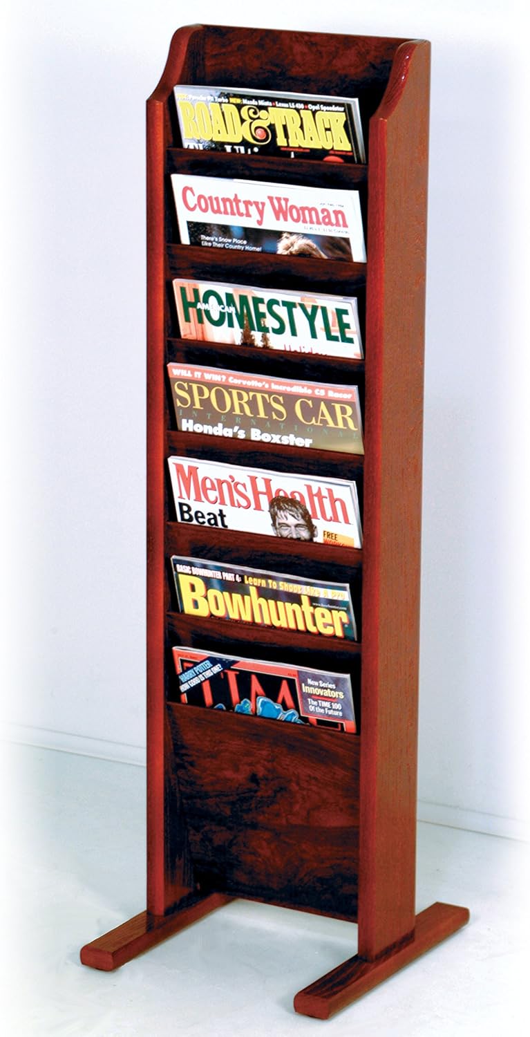 Wooden Mallet 7-Pocket Cascade Free-Standing Magazine Rack, Mahogany