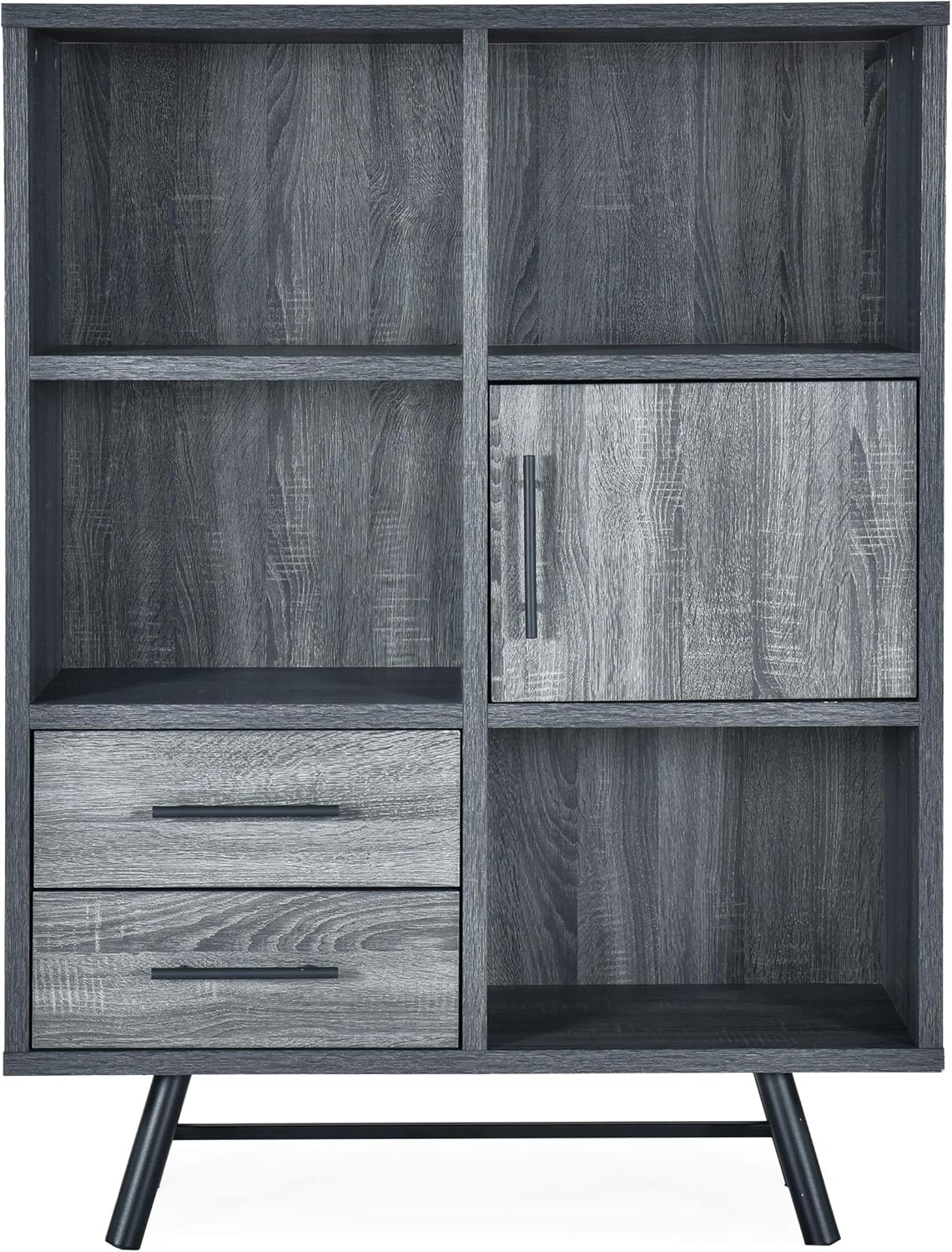 Christopher Knight Home Sylvia Modern Industrial 6 Shelf Multi-Functional Cabinet, Sonoma Oak + Black