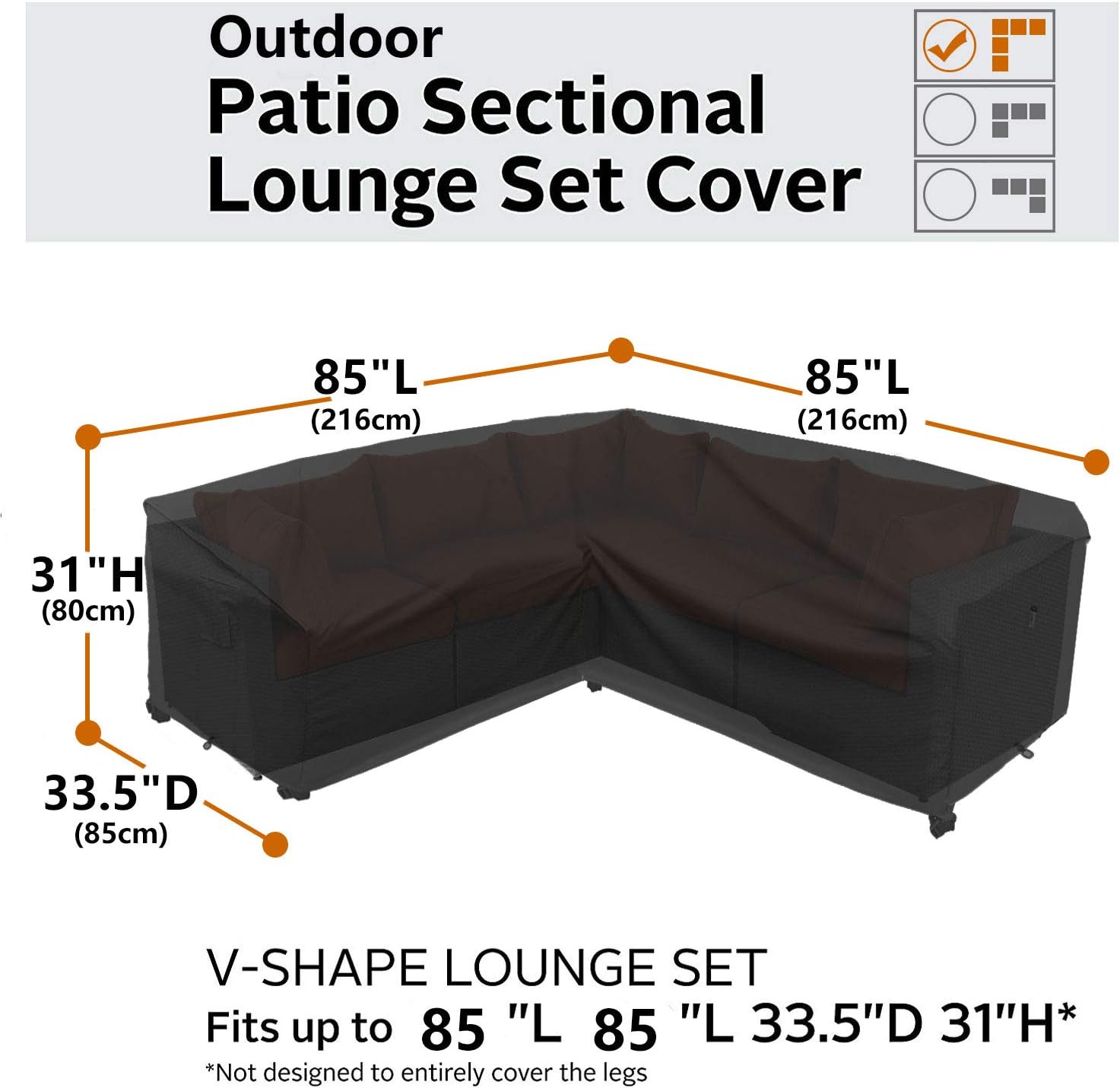 Heavy Duty Outdoor Sectional Sofa Cover, 85