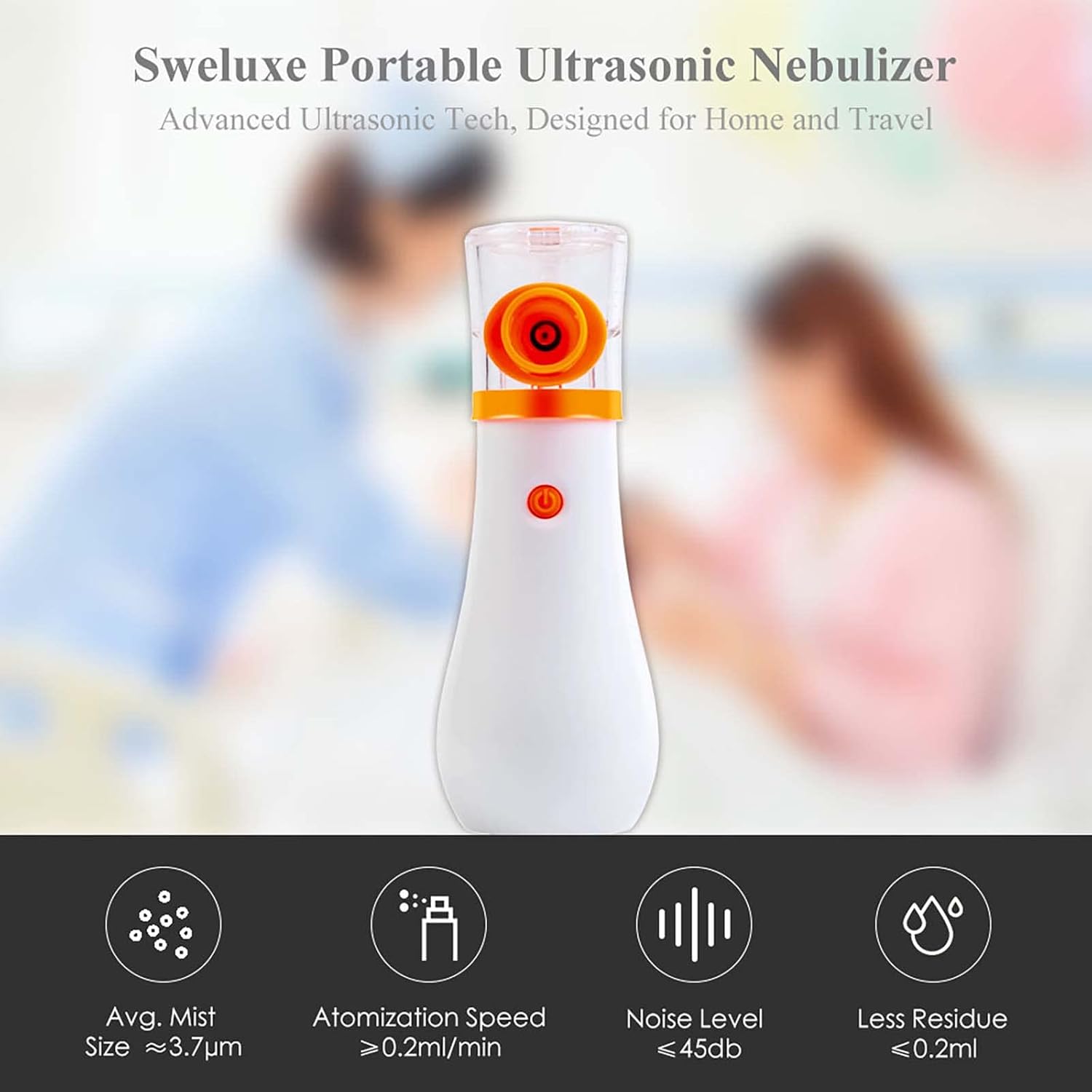 Sweluxe Portable Nebulizer for Kids and Adults, Battery Operated Nebulizer Machine 3 Speed Adjustable Steam Inhaler for Home and Travel Use with Carrying Case