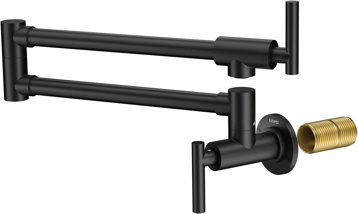 LEPO Pot Filler Faucet Wall Mounted, Solid Brass Folding Kitchen Restaurant Sink Faucet with Double Joint Swing Arm Single Hole 2 Handles Commercial NPT Matte Black