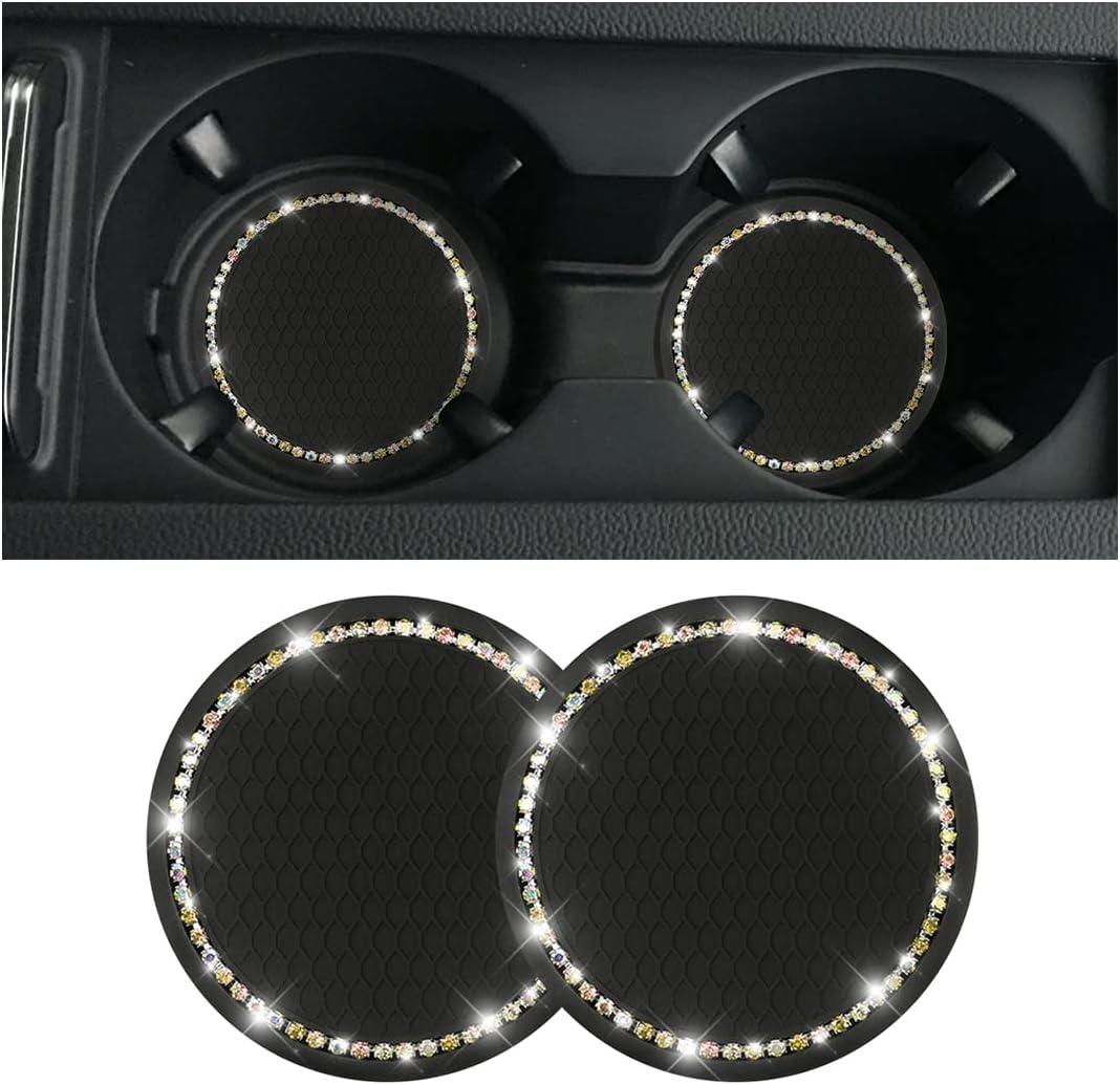 Hanemia 2PCS Universal Bling Car Cup Coaster,Rhinestone Car Accessories 2.75 inch Car Cup Holder Insert Mat Pad Set,Suitable for Most Car Interior (Red)