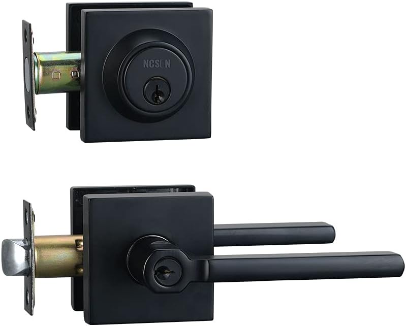 NCSEN Front Door Locksets with Deadbolt, Black Door Handles, Combination Door Lock, Key Alike Exterior Door Lever