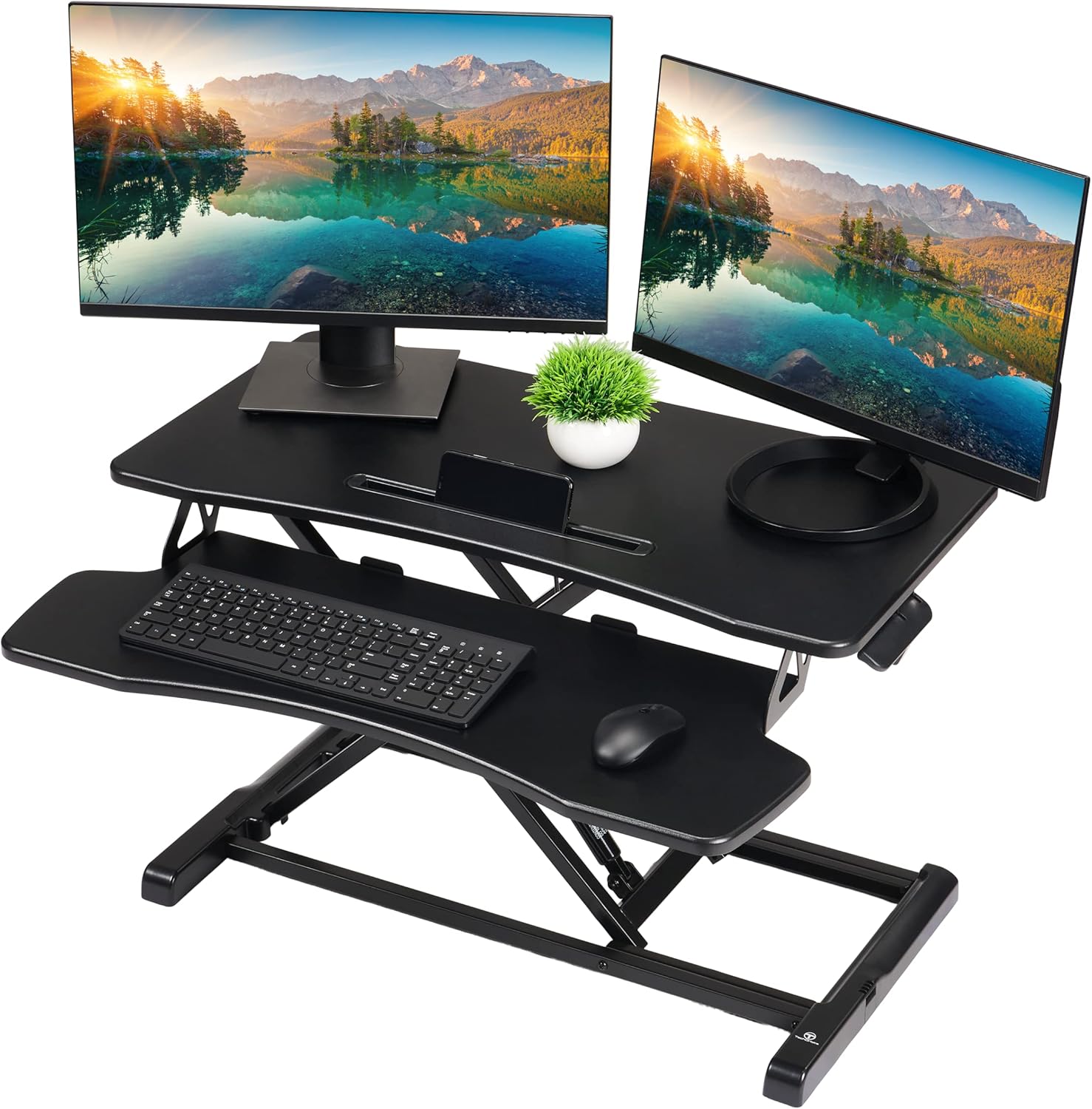 TechOrbits Standing Desk Converter - 37 Inch MDF Wood Adjustable Sit to Stand Up Desk Riser - Black