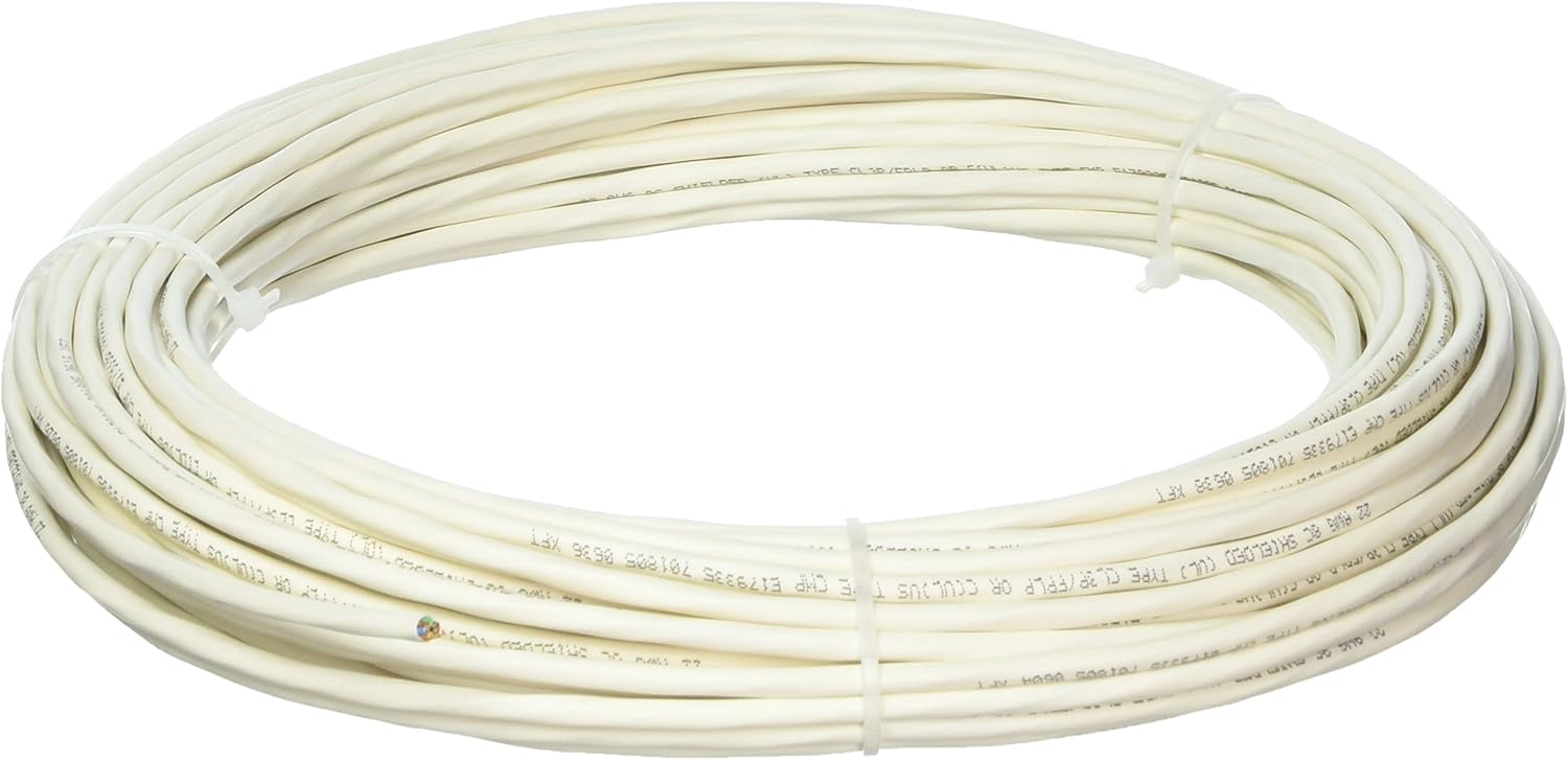 Custom Cable Connection 22 AWG 8 Conductor Stranded Shielded Plenum Cable CL3P White Jacket for Security/Alarm/Access Control/Sound - 100 Foot Roll in a bag