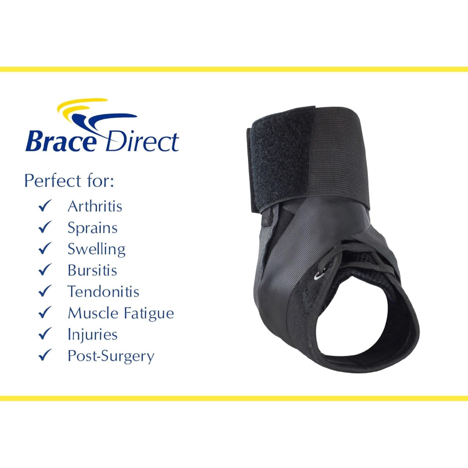 Easy Lace Up Figure 8 Sports Running Ankle Brace Adjustable Stabilizer Ankle Compression Support for Sprained, Rolled, Acute Ankle Injuries by Brace Direct