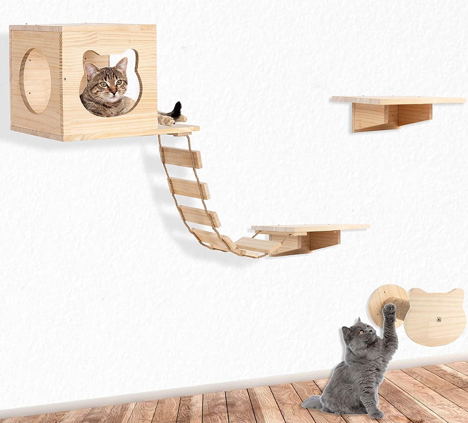 Cat Shelf for Wall Mounted Climbing Shelves Indoor Cats Wall Furniture Soild Wood Cat Activity Systems 5pcs Set